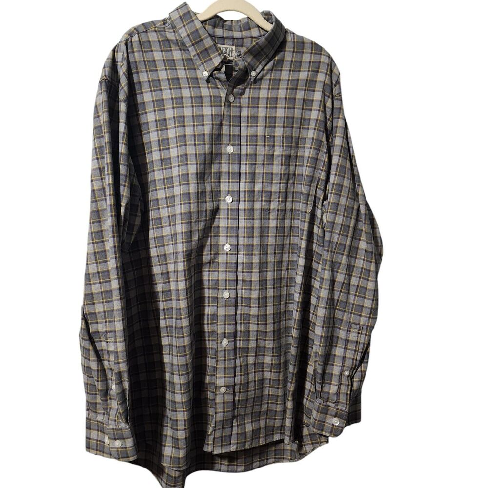 Duluth Trading Co Shirt Mens XL Tall Plaid Gray  Pockets Long Sleeve Button Down